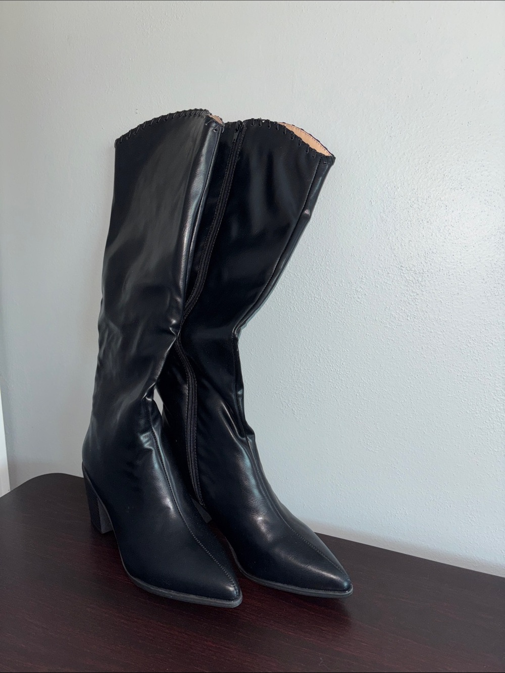Journee Collection Black Knee-High Block Heel Boots - Picture 8 of 16